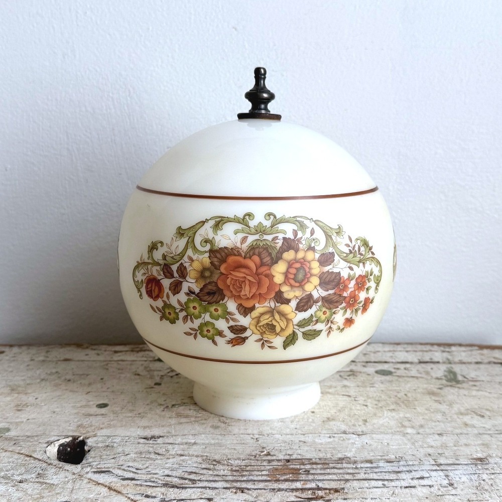 Vintage Milk Glass Floral Globe Lamp Shade 4" Fitter Autumn Rose Design